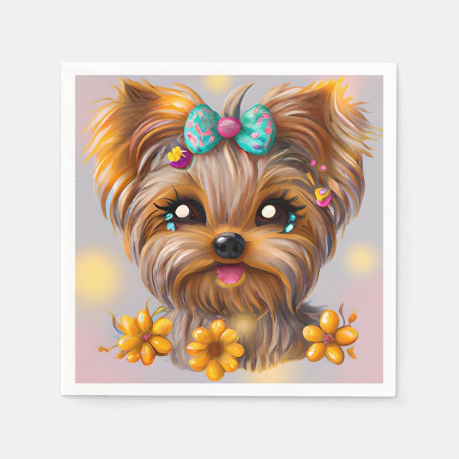 Cute Yorkie Kawaii Puppy Pappersservett (Framsidan)