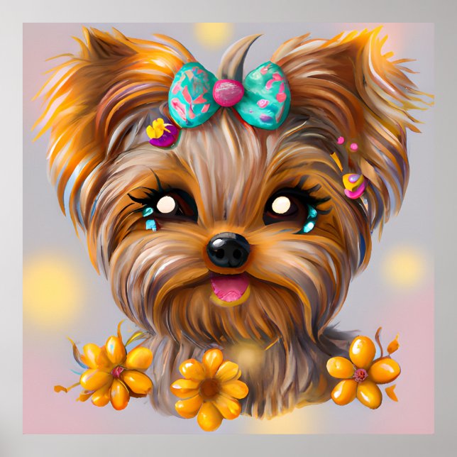 Cute Yorkie Kawaii Puppy Poster (Framsidan)