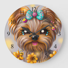 Cute Yorkie Kawaii Puppy Poster Stor Klocka