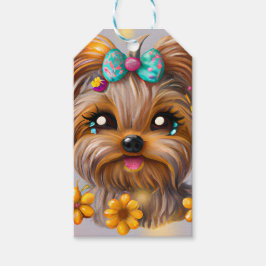 Cute Yorkie Kawaii Puppy Presentetikett
