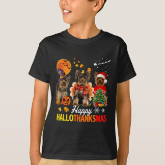 Cute Yorkie Lycklig Hallothanksmas Halloween Thank T Shirt