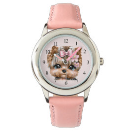 Cute Yorkie med Rosa Bow Armbandsur