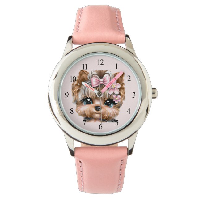 Cute Yorkie med Rosa Bow Armbandsur (Framsida)