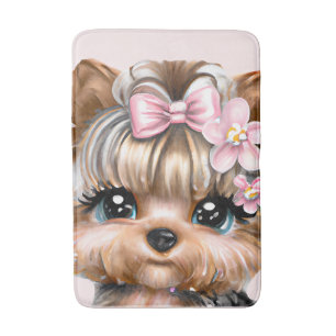 Cute Yorkie med Rosa Bow Badrumsmatta