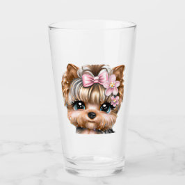 Cute Yorkie med Rosa Bow Glaskopp