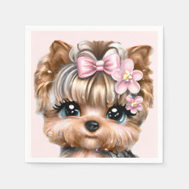 Cute Yorkie med Rosa Bow Pappersservett