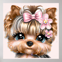 Cute Yorkie med Rosa Bow