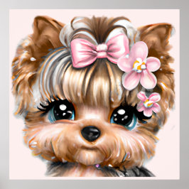 Cute Yorkie med Rosa Bow Poster