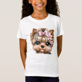 Cute Yorkie med Rosa Bow T Shirt