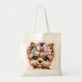 Cute Yorkie med Rosa Bow Tygkasse