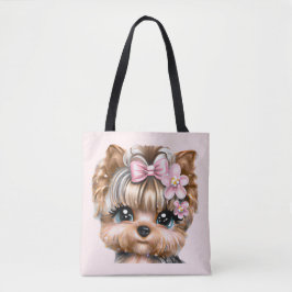 Cute Yorkie med Rosa Bow Tygkasse