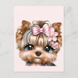 Cute Yorkie med Rosa Bow Vykort