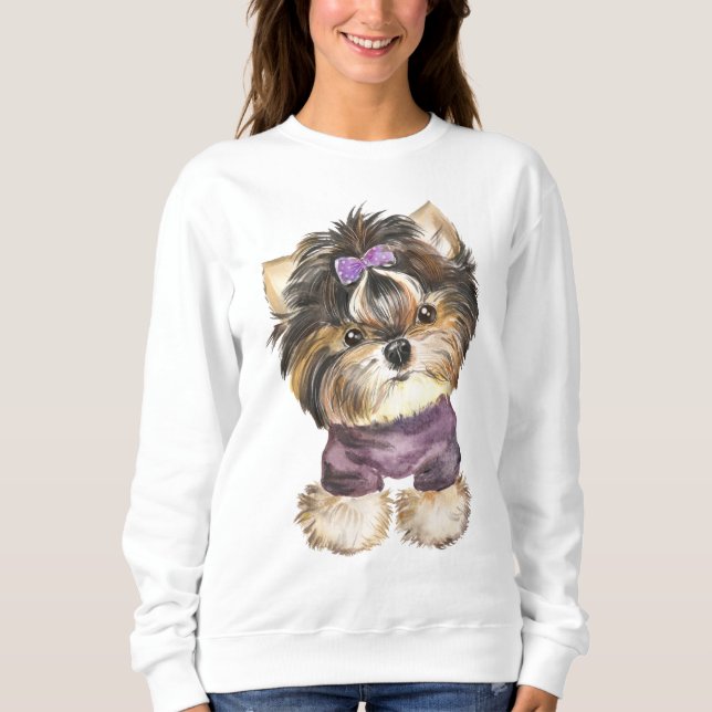 Cute Yorkie Puppy Hund Tecknad Yorkshire Terrier   T Shirt (Framsida)