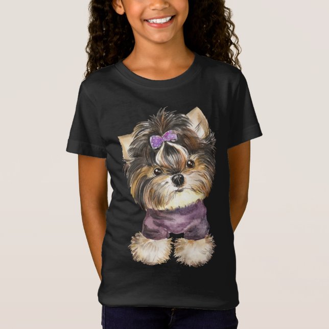 Cute Yorkie Puppy Hund Tecknad Yorkshire Terrier T T Shirt (Framsida)