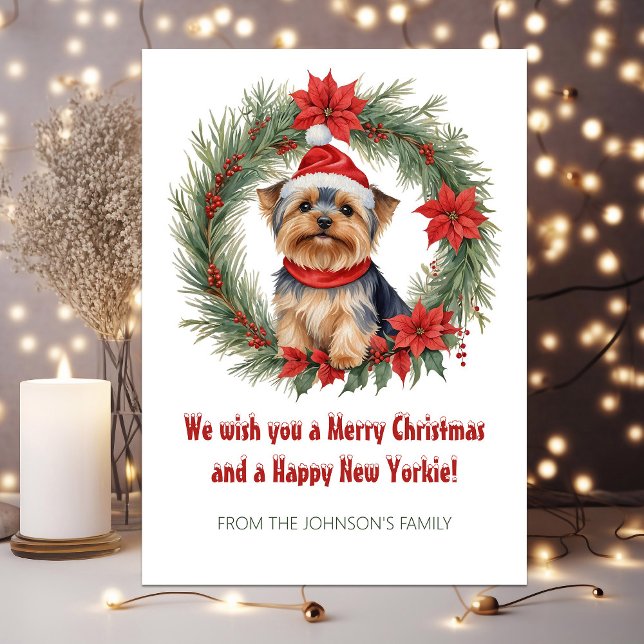Cute Yorkie Rolig hund Pun-jul Julkort (Cute Yorkie Funny Dog Pun Christmas Holiday Card)