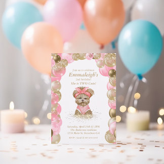 Cute Yorkie Two Cute Balloon Födelsedagsfest Inbjudningar