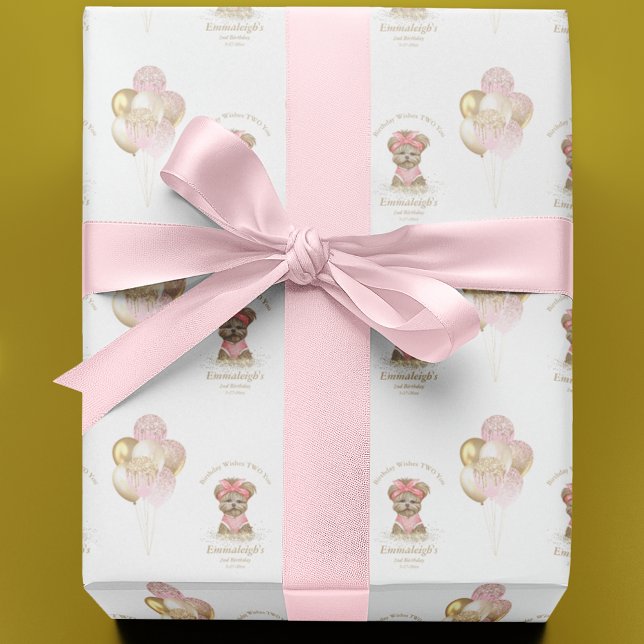 Cute Yorkie Two Cute Balloon Födelsedagsfest Presentpapper (Skapare uppladdad)