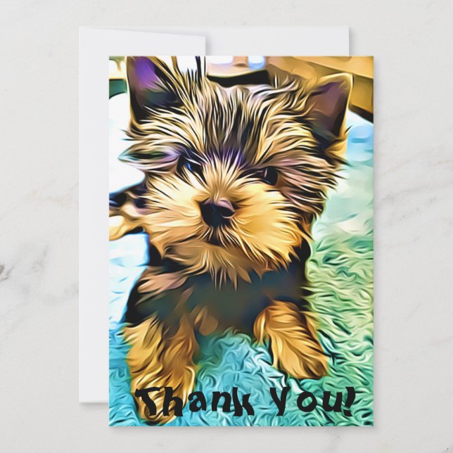 Cute Yorkie Yorkshire Puppy Digital Art Tack Kort (Framsida)