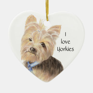 Cute Yorkie, Yorkshire Terrier, Hund, Pet Julgransprydnad Keramik