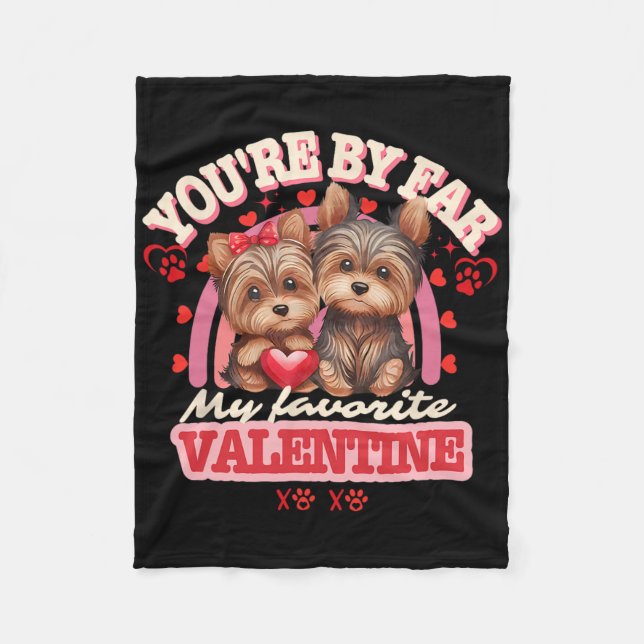 Cute Yorkshire Couple Valentines Day Retro Yorkie  Fleecefilt (Framsidan)