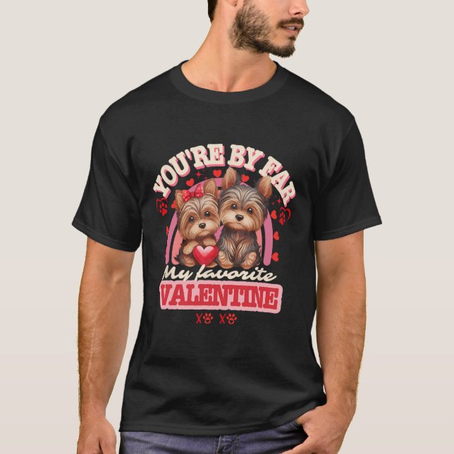 Cute Yorkshire Couple Valentines Day Retro Yorkie  T Shirt (Framsida)