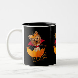 Cute Yorkshire hund Halloween Pumpkin Två-Tonad Mugg