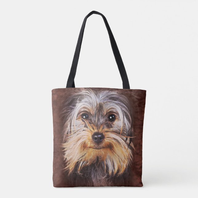 Cute Yorkshire Terrier Ansikte 3D för Manar Tygkasse (Baksida)