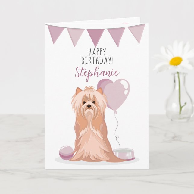 Cute Yorkshire Terrier Birthday Kort (Liten växt)