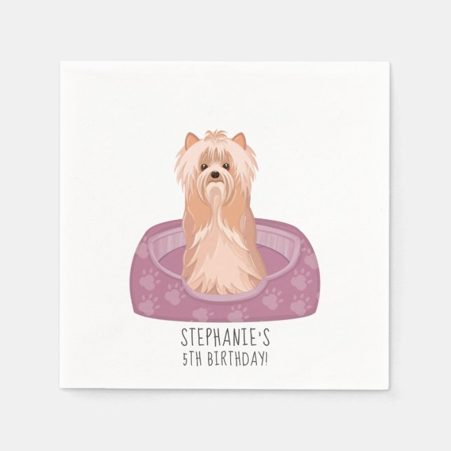 Cute Yorkshire Terrier Birthday Napkins Pappersservett (Framsidan)