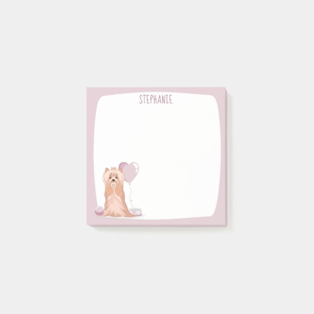 Cute Yorkshire Terrier Birthday Post-it Notes Block (Framsida)