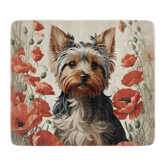 Cute Yorkshire Terrier Botanical Red Poppies (Framsidan)