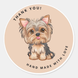 Cute Yorkshire Terrier Brown Tack Runt Klistermärke