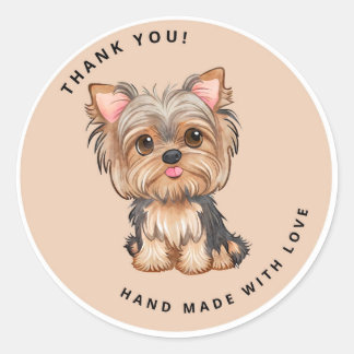 Cute Yorkshire Terrier Brown Tack Runt Klistermärke