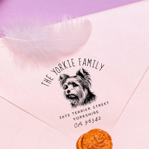 Cute Yorkshire Terrier Family Namn Returadress Stämpel