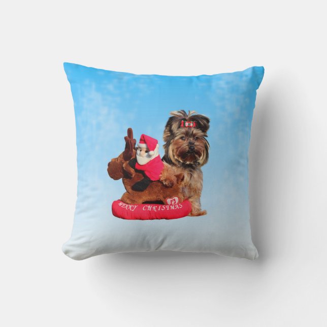 Cute Yorkshire Terrier God jul Pillow Kudde (Framsida)