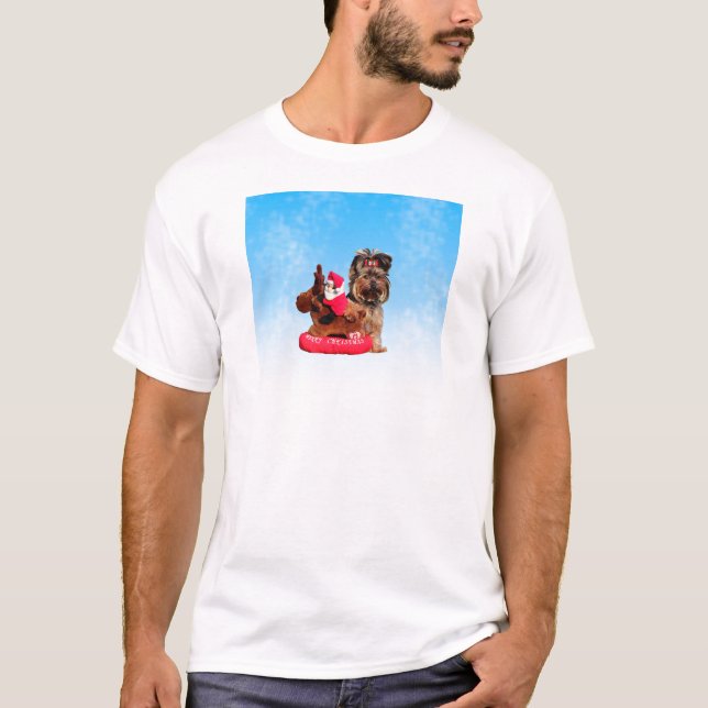 Cute Yorkshire Terrier God jul Tee Shirt (Framsida)