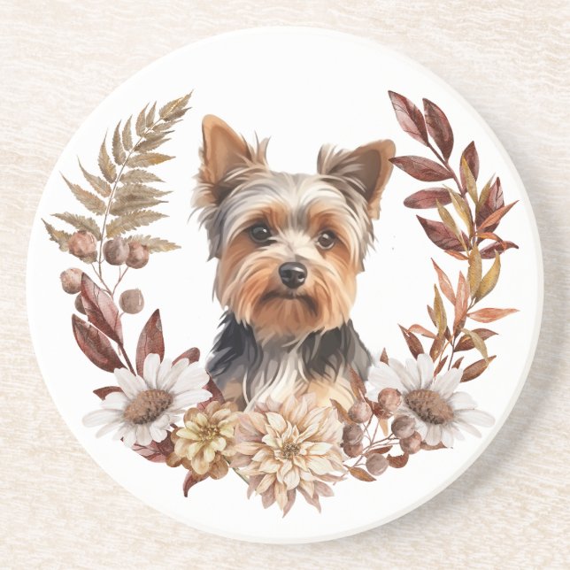 Cute Yorkshire Terrier Hund Autumn Wand Underlägg (Framsidan)