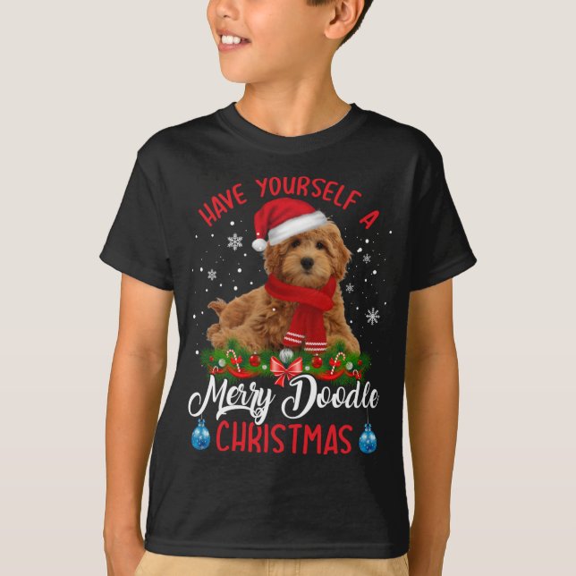 Cute Yorkshire Terrier Hund Merry Doodle jul T Shirt (Framsida)