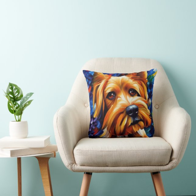 Cute Yorkshire Terrier Hund Painting Poster Kudde (Stol)