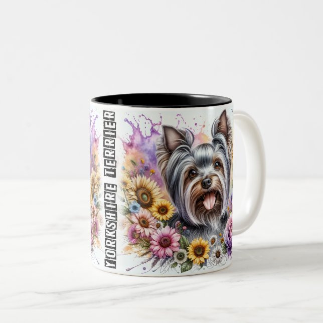 Cute Yorkshire Terrier Hund Två-Tonad Mugg (Framsida höger)