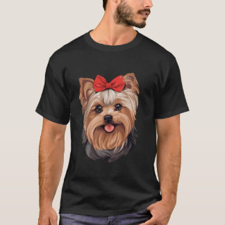Cute Yorkshire Terrier i Bow Tie Headband Red B T Shirt