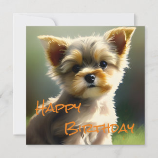 Cute Yorkshire Terrier Puppy Birthday Julkort