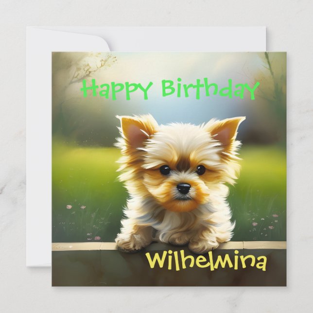 Cute Yorkshire Terrier Puppy Birthday Julkort (Framsida)