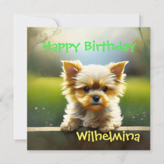 Cute Yorkshire Terrier Puppy Birthday Julkort