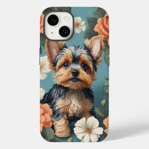 Cute Yorkshire Terrier Puppy Blommigt