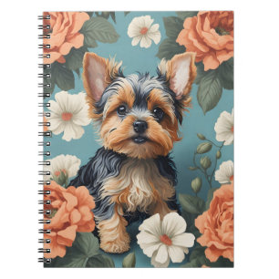Cute Yorkshire Terrier Puppy Blommigt Anteckningsbok
