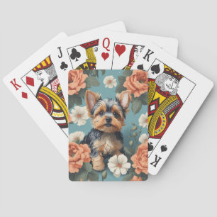 Cute Yorkshire Terrier Puppy Blommigt Casinokort