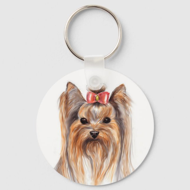 Cute Yorkshire Terrier Puppy Hund Painting Nyckelr Nyckelring (Framsida)