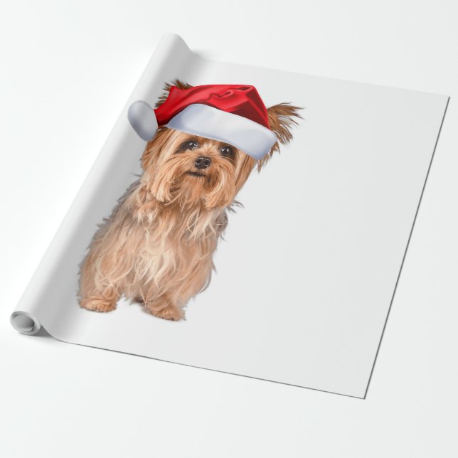 Cute Yorkshire Terrier Santa Hat Yorkie Puppy Gift Presentpapper (Utrullad)