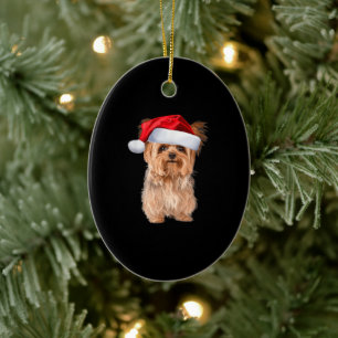 Cute Yorkshire Terrier Santa Puppy jul Julgransprydnad Keramik